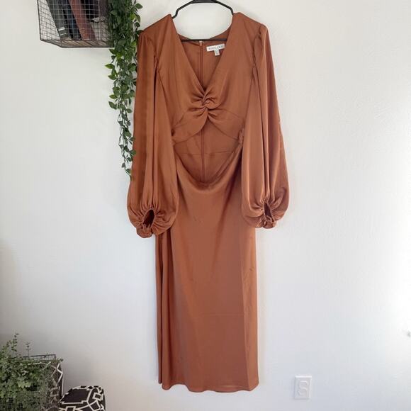 Shona Joy Twist Front Long Sleeve Cocktail Dress Mocha Sz 12 - Picture 2 of 8